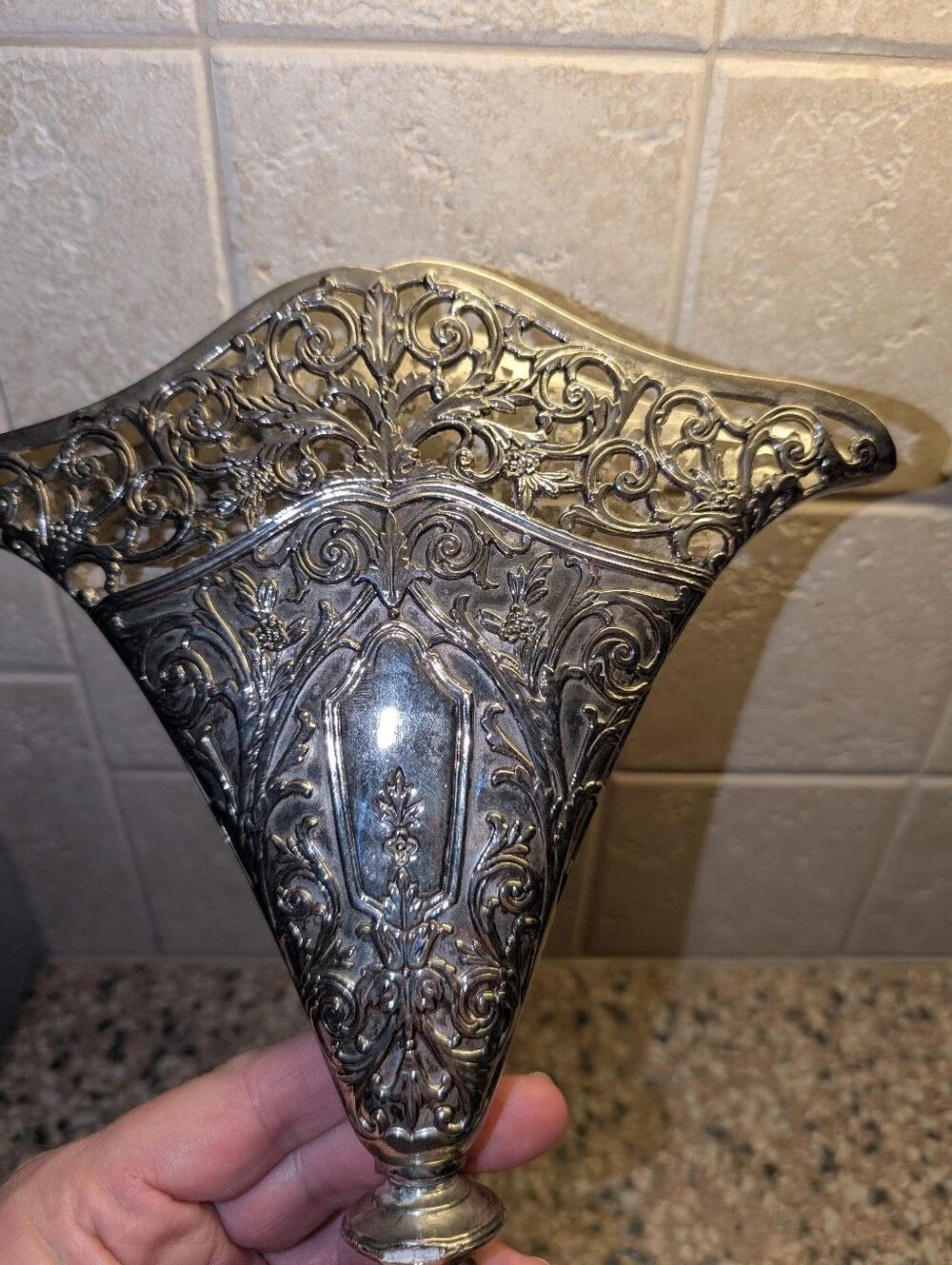 Vintage -Godinger Silver Art Co Ornate REPOUSSE Victorian Fan Flower Vase!